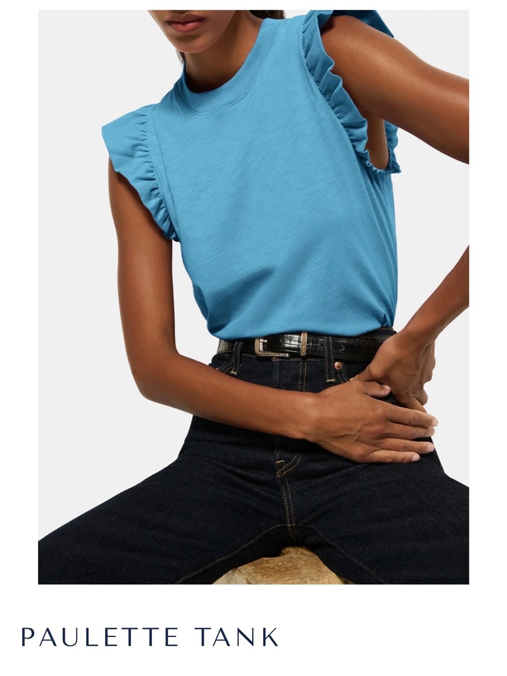 Nation Ruffle-Trim Tank Top - Sky Blue